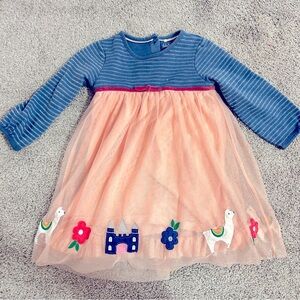 Mini Baby Boden Magical Tulle Dress Pink Blue Llamas Castle Flowers 12-18 months